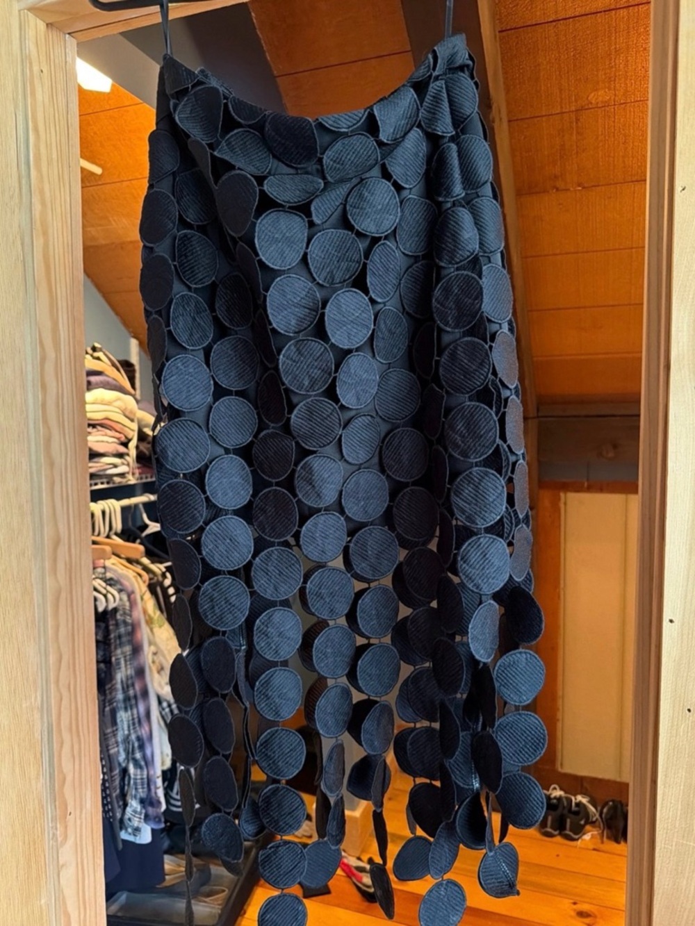 Commense Black Circular Appliqué Midi Skirt